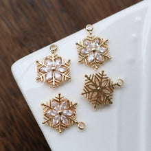 Load image into Gallery viewer, Snowflake Charm, Cubic Zircon Crystal Snowflake Pendant, CZ Earring Charms,  Real Gold Plated  Earring Charms, Jewelry Findings ZR012-F043
