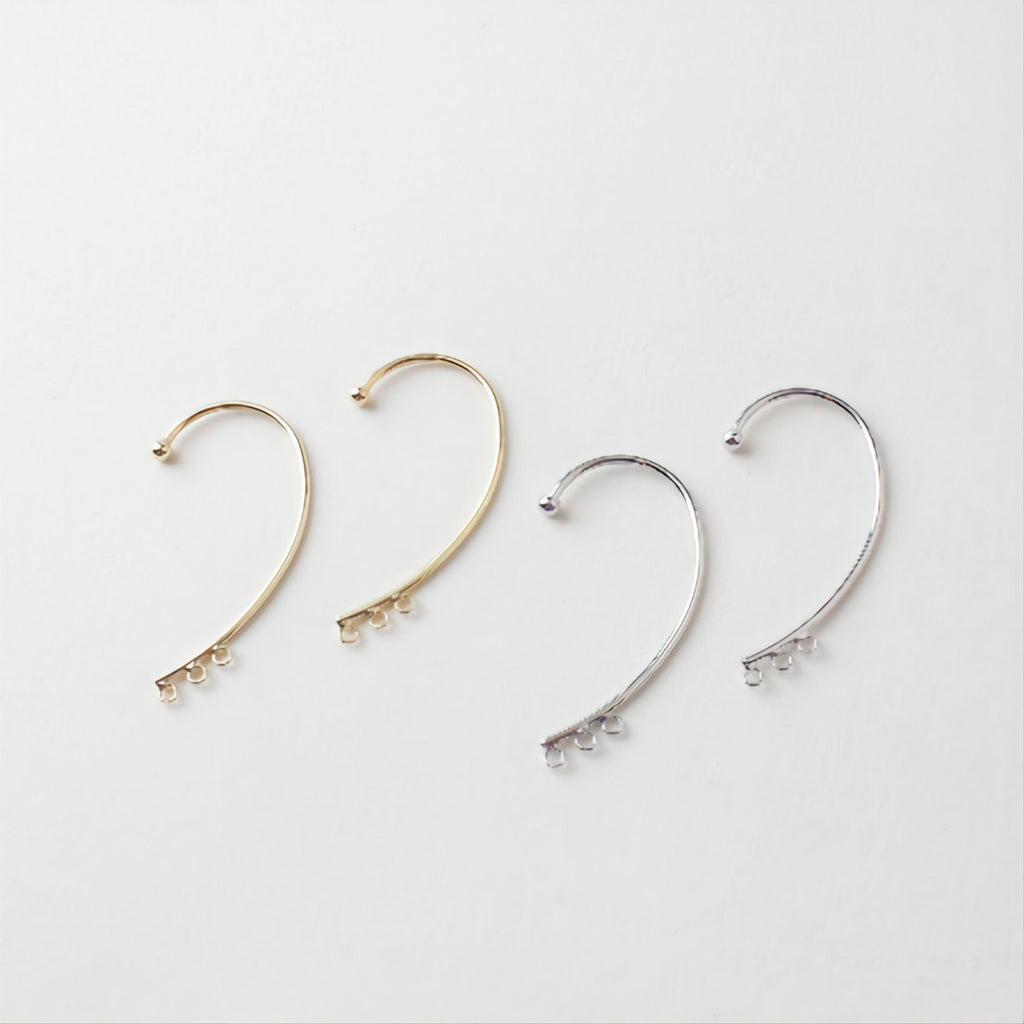 Ear Clips No Piercing For Women, with 3 loops, 14K Gold/Silver, Ear Cuff Clip, Pierceless, Ear Wrap Findings GS005