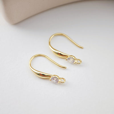 18K Gold Plated Ear Wires, Cubic Pave Earring Hooks, Nickel Free, Fish Hooks, Ear Wires for Jewelry Making D0203