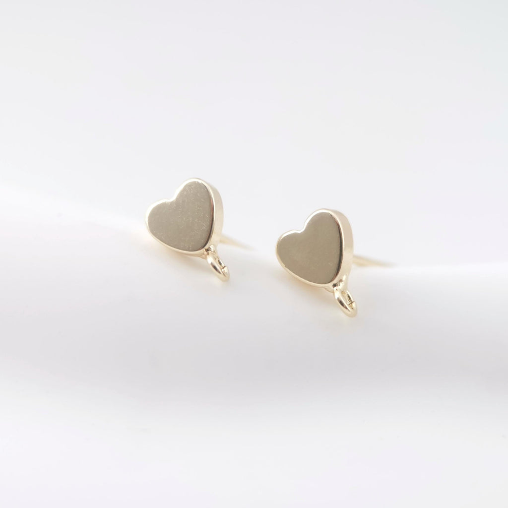 4pcs Heart Earring Post, 8mm, 14k Gold, S925 Silver Ear Pin, Nickel Free, Heart Stud with Loop, Hypoallergenic Earring Findings ZX067
