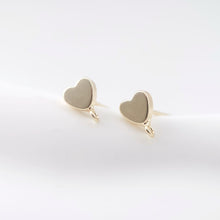 Load image into Gallery viewer, 4pcs Heart Earring Post, 8mm, 14k Gold, S925 Silver Ear Pin, Nickel Free, Heart Stud with Loop, Hypoallergenic Earring Findings ZX067