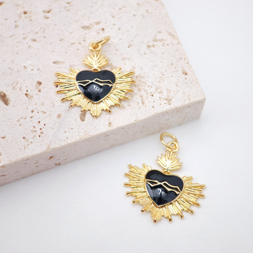 Dainty Enamel Love Charm, 18K Gold Plated Necklace Making Pendant, Heart Pendant, 20m, Jewelry Findings S20230