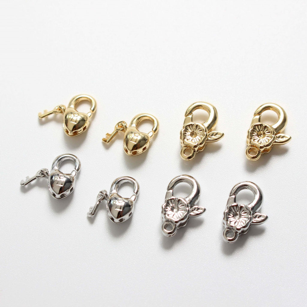18K Shiny Gold Plated Lobster Clasp Claw, Flower Clasp, Heart Clasp, Necklace Bracelet Making Clasp with Closed Loop, Jewelry Findings GZ323