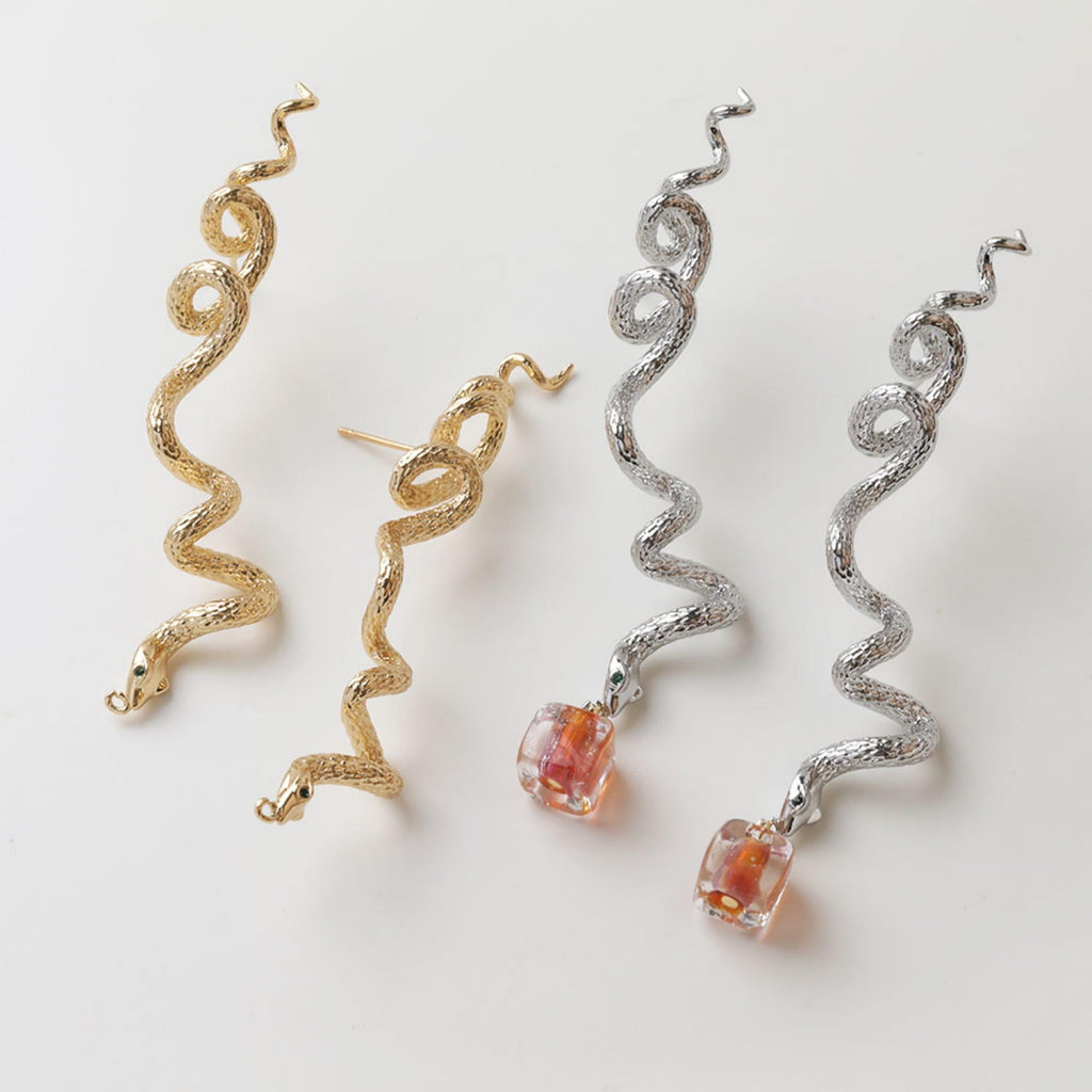 قرط أذن على شكل ثعبان مع حلقة، ذهب/فضة عيار 14 قيراط، قرط فضة S925 خالٍ من النيكل، قرط أذن على شكل ثعبان مع حلقة GZ733