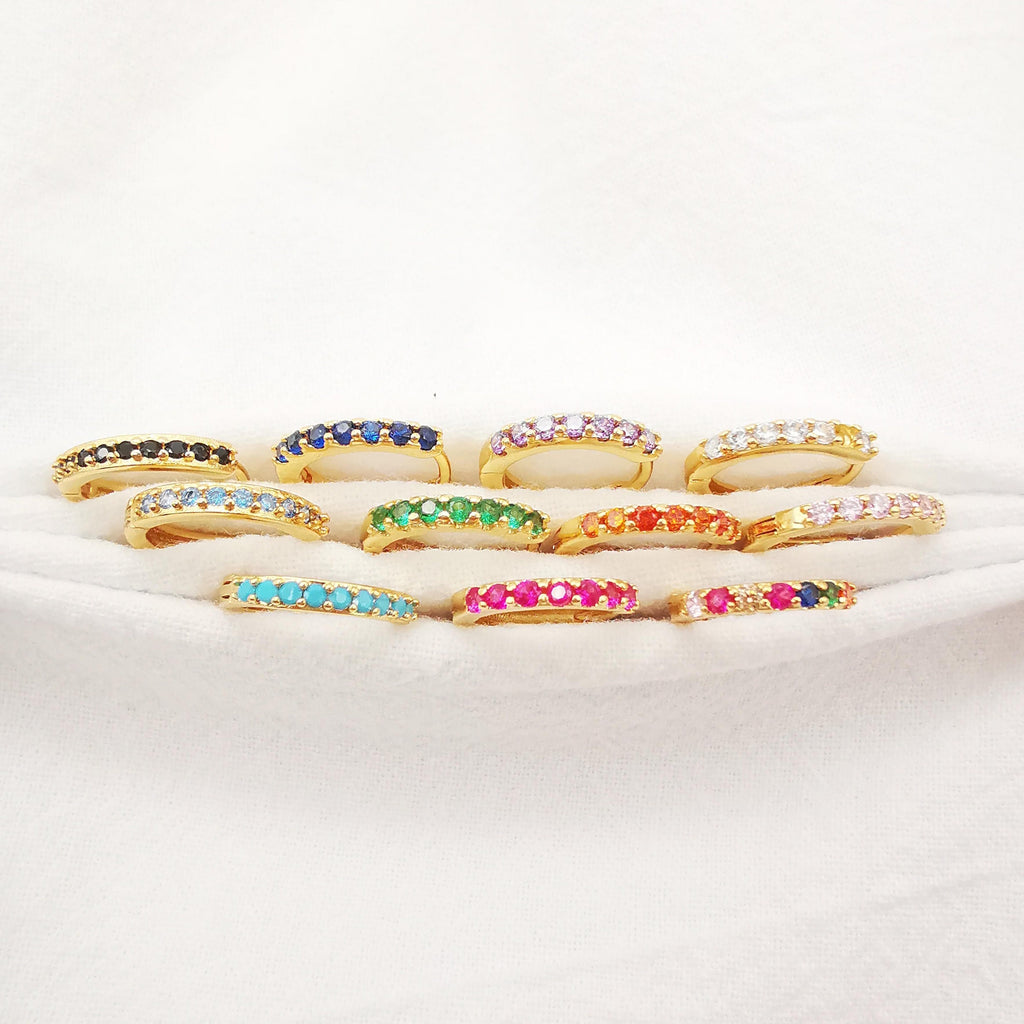 Cubic Ear Hoops Multicolor Pave Crystal , 14mm, 18K Gold Plated Leverback Earrings, Huggie Hoops Earring S1006