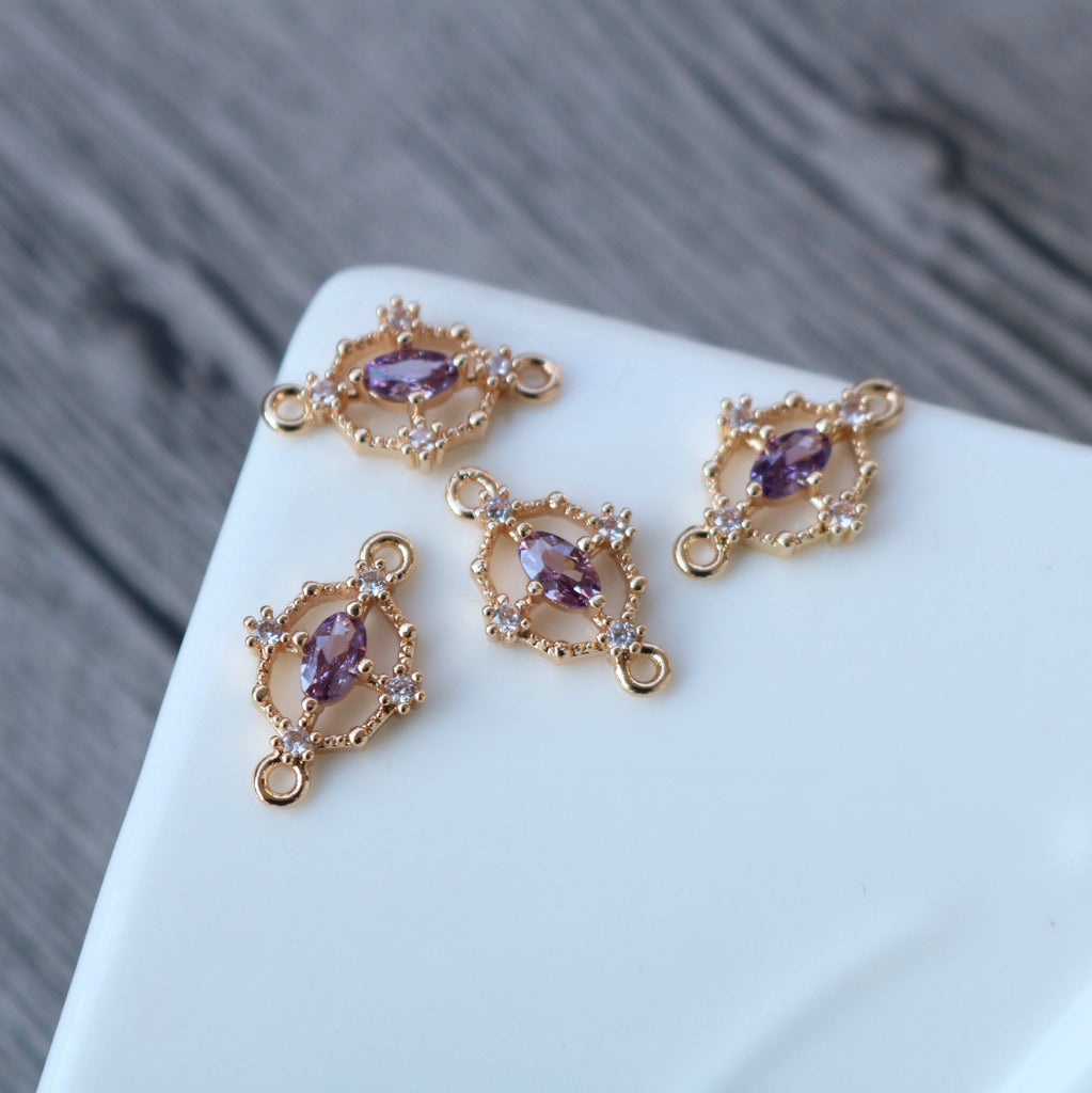 Tiny Oval Cross Crystal Connector, Glass Charm, 14K Gold Plated, Jewelry Making Findings HL062-F238