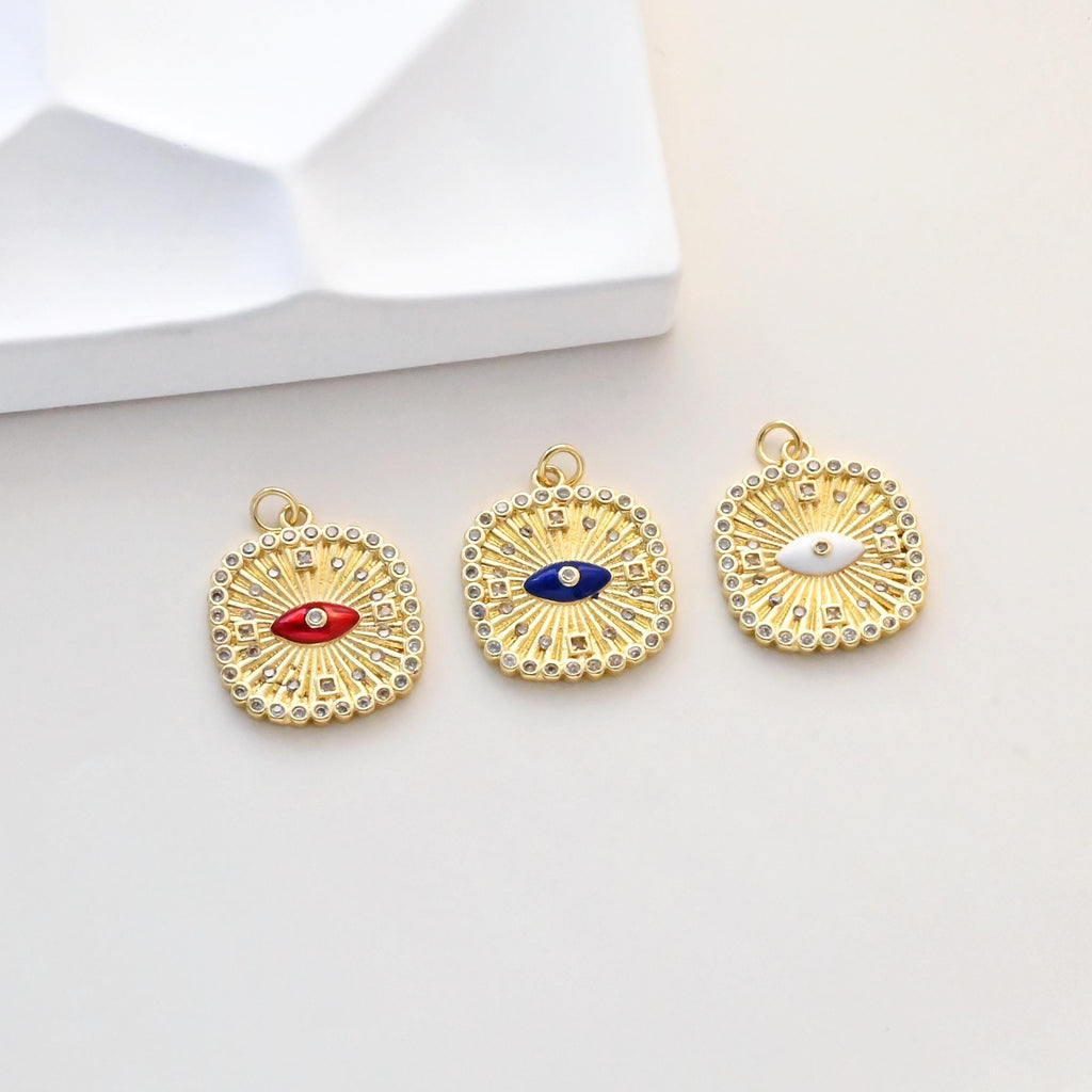CZ Pave Square Charms, Enamel Evil Eye Charm, 18K Gold Plated Eye Pendant, For Necklace And Earrings Making Charm, Jewelry Findings S1342