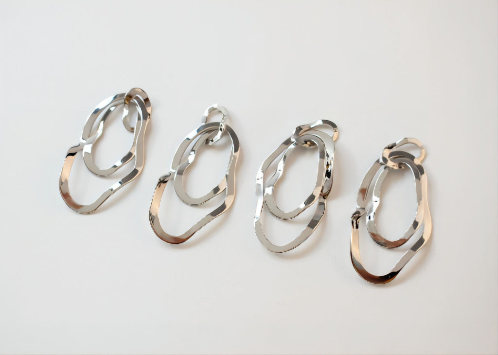 Irregular Drop Triple Ring Pendant, 14K Shiny Gold/Silver Plated Drop Openwork Pendant 5x24mm for Jewelry Making Supply JH018