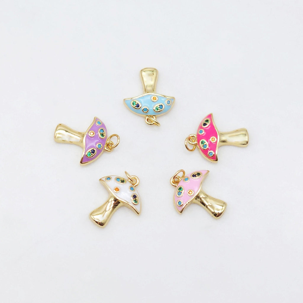 Enamel Mushroom Charm, Poisonous Mushroom, 18K Gold Plated Pendant, Necklace Making Charm, Jewelry Findings S20491