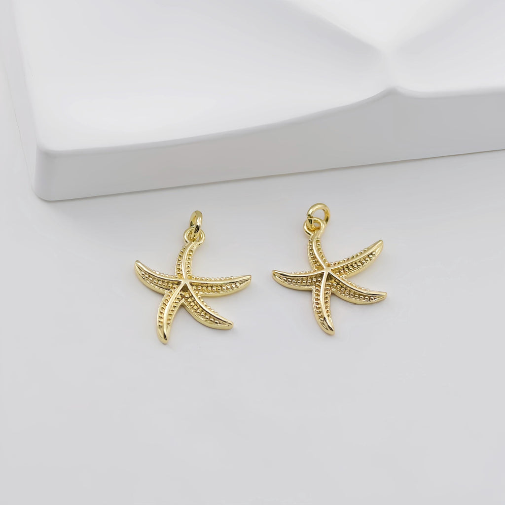 Dijes de estrella de mar dorados, chapados en oro de 18 quilates, delicado colgante con forma de estrella de mar, ideal para hacer pulseras S20794