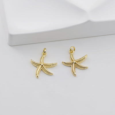 Gold Starfish Charms, 18K Gold Plated, Dainty Starfish Shape Pendant, Bracelet Making Pendant S20794