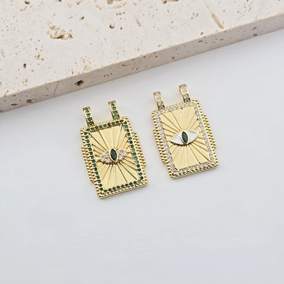 Rectangular Cubic Evil Eye Charm, 18K Gold Plated CZ Pave Eye Pendant, Necklace Making Charm, Jewelry Findings S1284