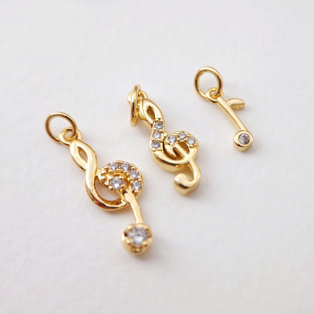 Cubic Music Note Charms Collection, 18K Gold Plated CZ Pave Music Note Pendant, Jewelry Findings S1200