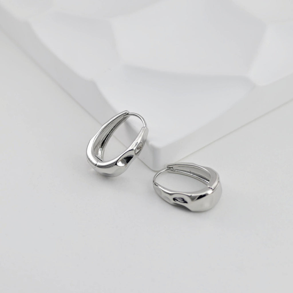 Gold Oval Ear Hoops, 18K Gold/Silver Plated Leverback Earrings, Huggie Hoops Earring D0565