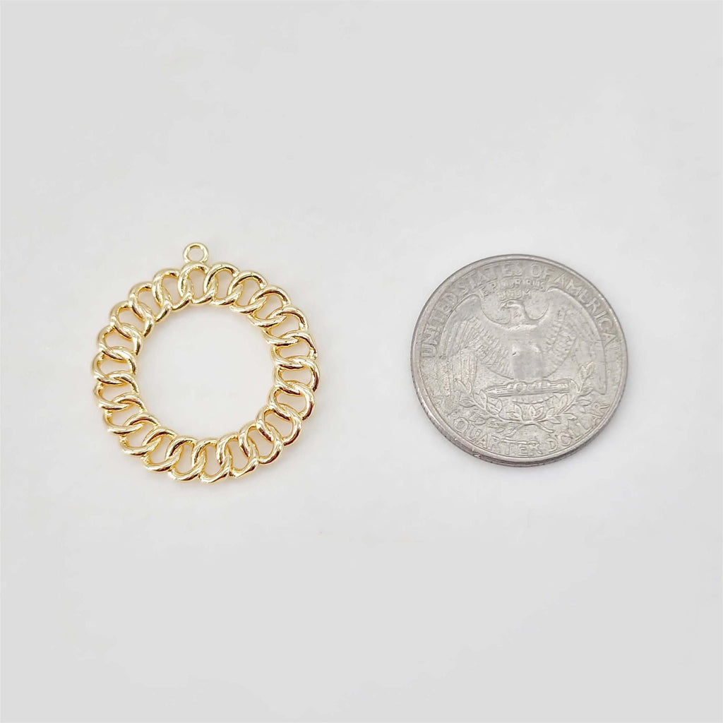 10pcs Circle Shaped Pendant, 14K Gold Plated, 27.7*25mm, Earring Making Charm, Jewelry Findings ZX155
