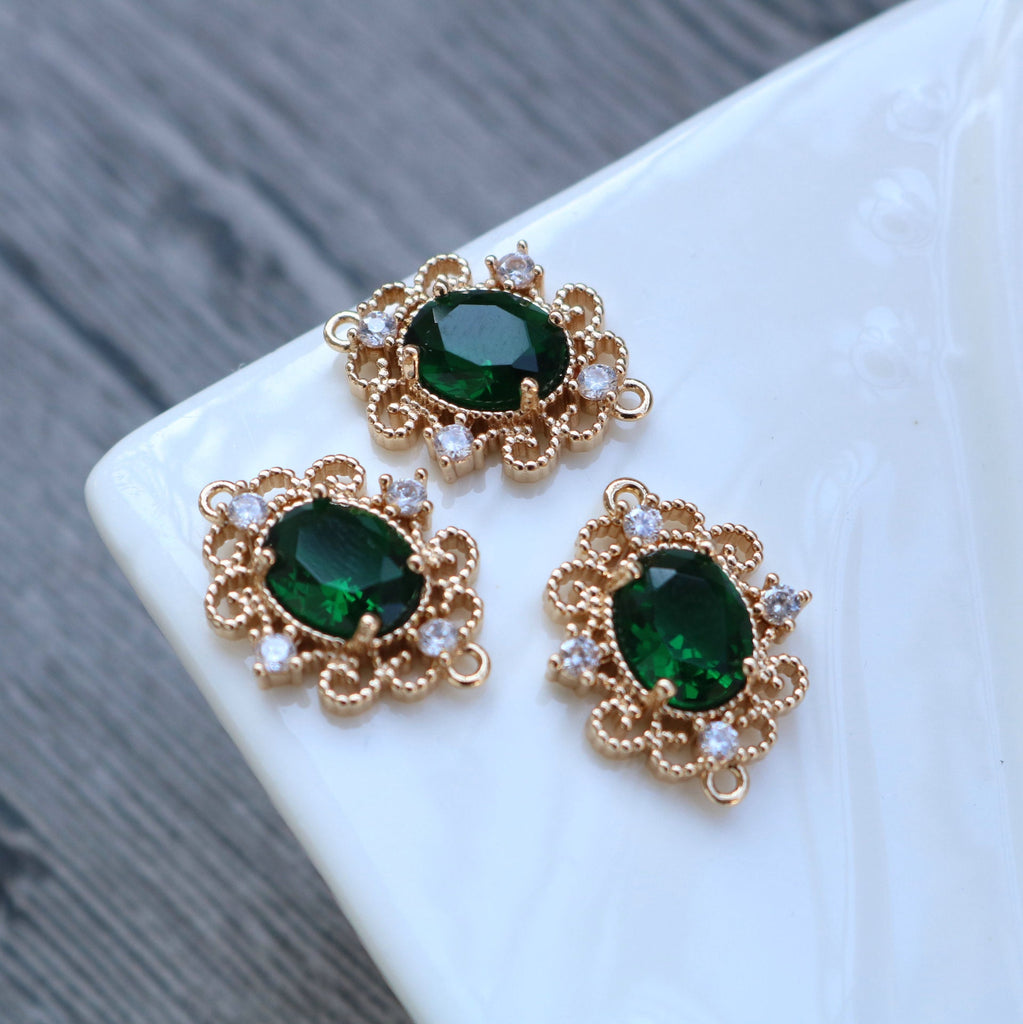 10pcs Flower Oval Charm, Cubic Zircon Crystal Flower Pendant, Real Gold Plated Brass Earring Charms, Jewelry Findings HL079-F119