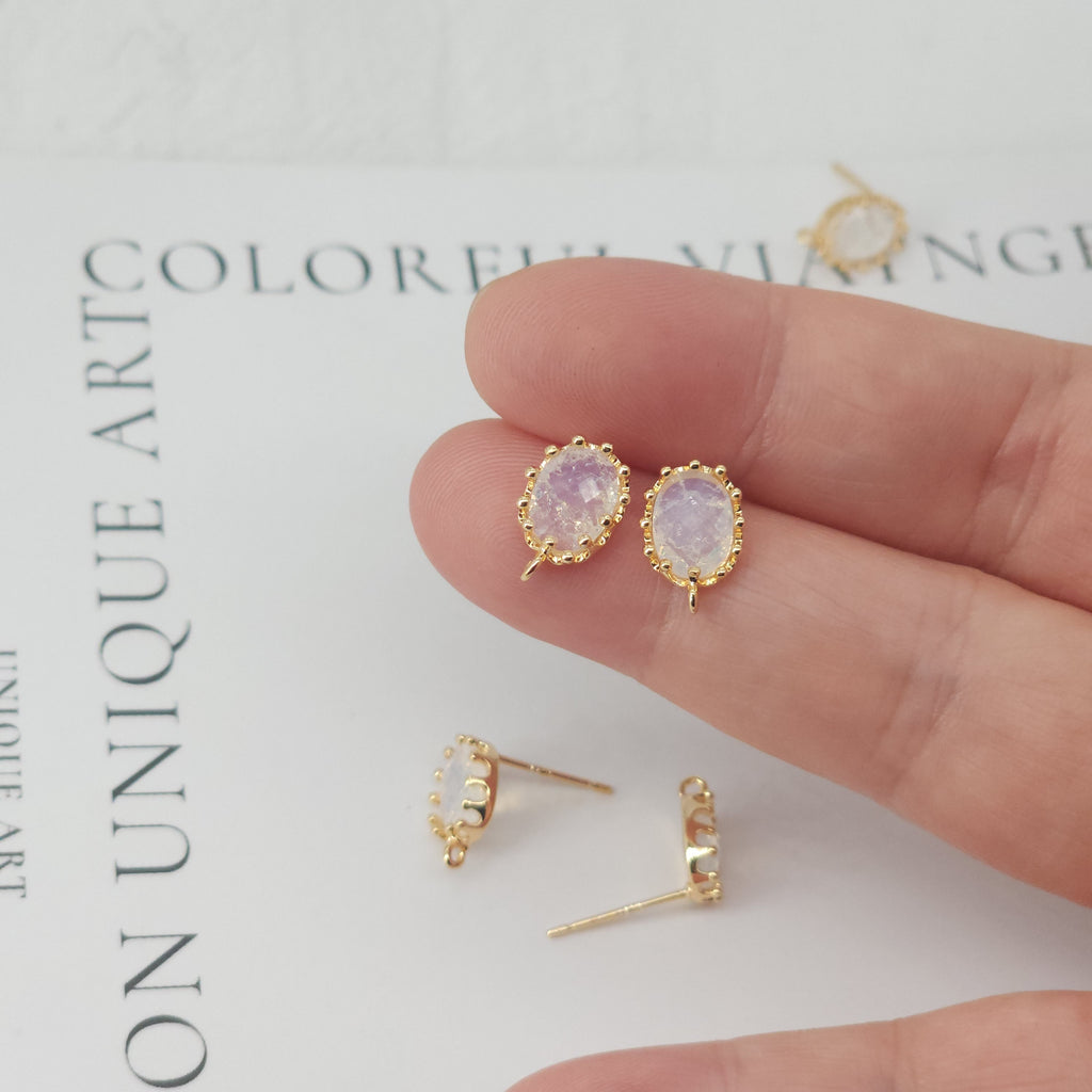 4pcs Oval Shape Earring Post With Loop, S925 Silver Pin Nickel Free Earrings, Crystal Gemstone Stud, Hypoallergenic Earring Findings ZX030