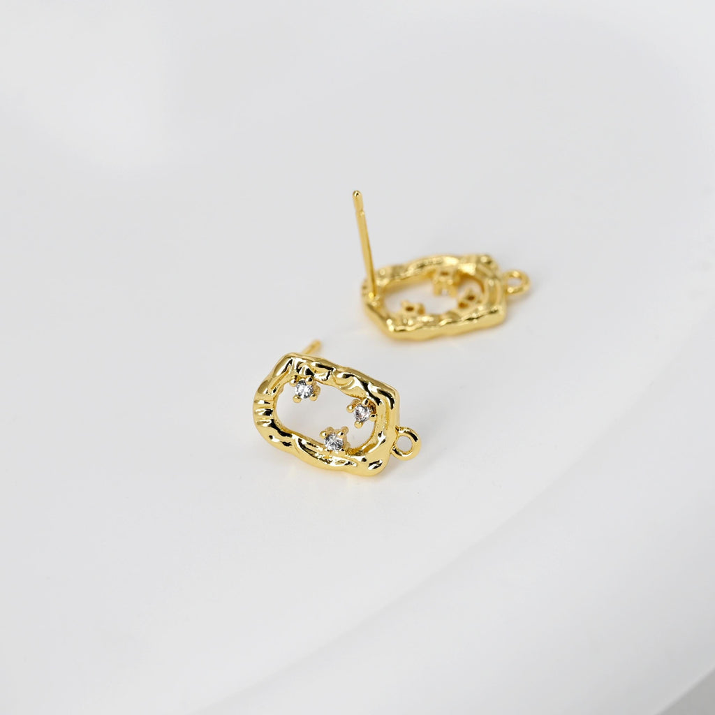 Rectangular CZ Earring Post With Loops, S925 Silver Pin Nickel Free Post, 18K gold Plated, Hypoallergenic Earring Findings D0433