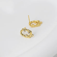 Load image into Gallery viewer, Rectangular CZ Earring Post With Loops, S925 Silver Pin Nickel Free Post, 18K gold Plated, Hypoallergenic Earring Findings D0433