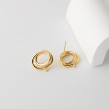 Load image into Gallery viewer, Oval Earrings Post With Loop, 18K Gold Plated, Nickel Free, S925 Silver Pin, Hollow Ear Stud Hypoallergenic Earring Findings D0362