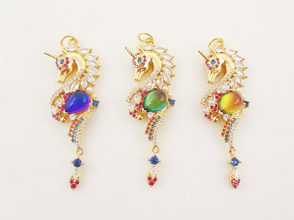 Seahorse Charms, 18K Gold Plated CZ Pave Charms, Crystal Pave Pendant, Seahorse Pendant for Necklace Jewelry Findings S20279