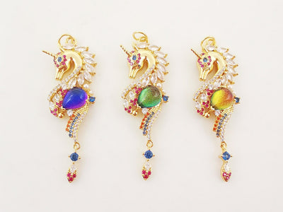 Seahorse Charms, 18K Gold Plated CZ Pave Charms, Crystal Pave Pendant, Seahorse Pendant for Necklace Jewelry Findings S20279