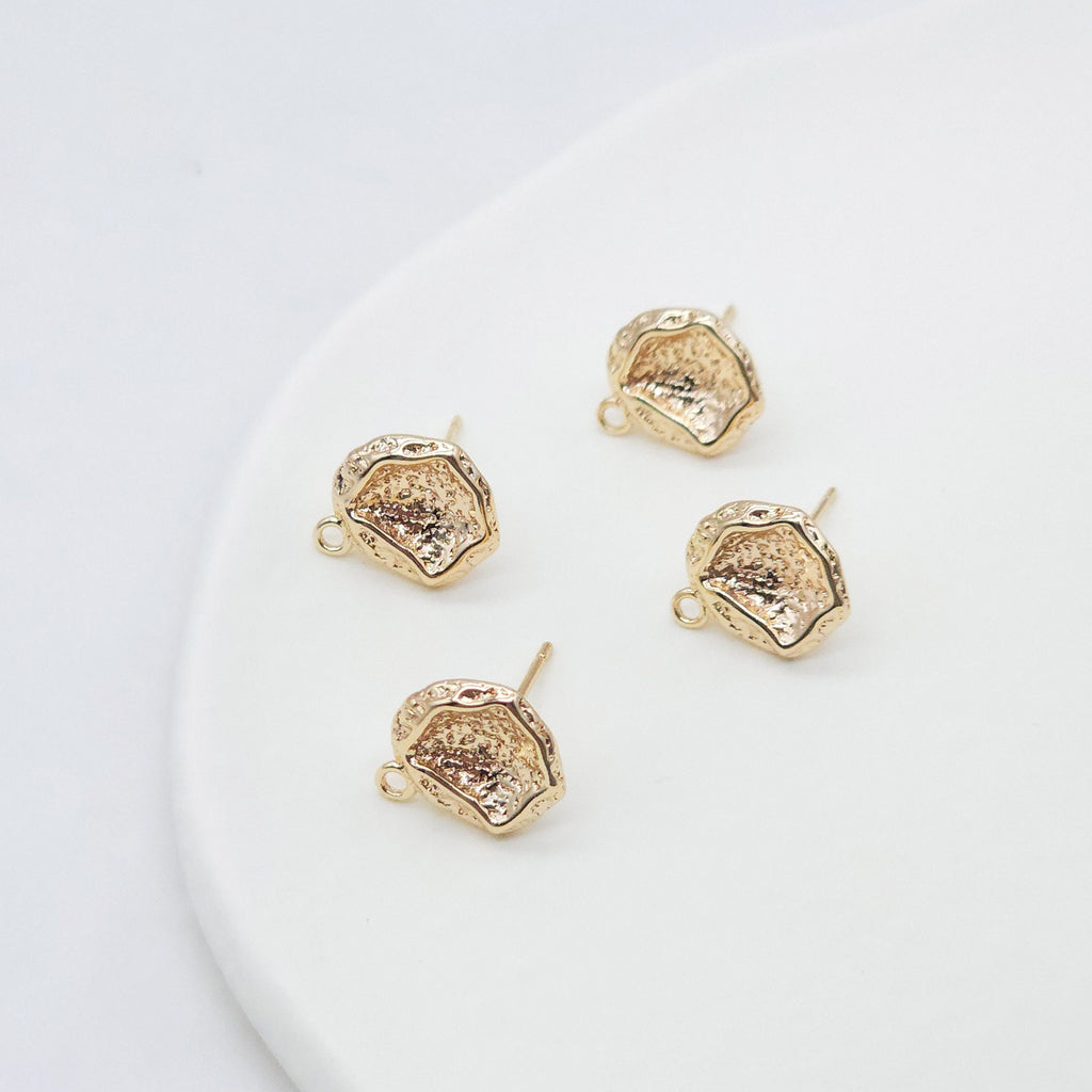 10pcs Irregular Earring Post, Lunar Surface, 14K Gold Plated, S925 Silver Pin Nickel Free Earrings, Ear Stud with Loop ZX127