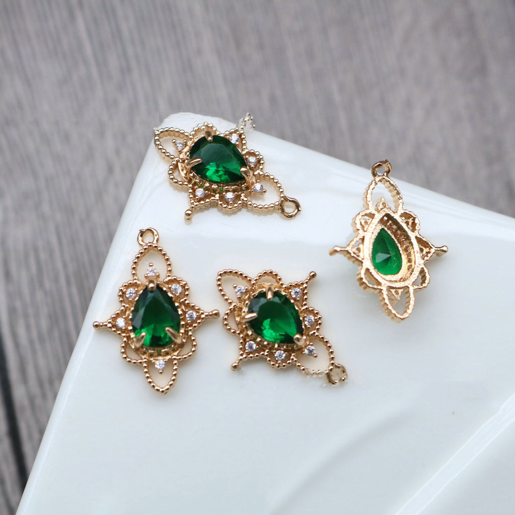 10pcs Flower Charm, Cubic Zircon Crystal Flower Pendant, Gold Plated  Earring Charms, Jewelry Findings HL090-F009