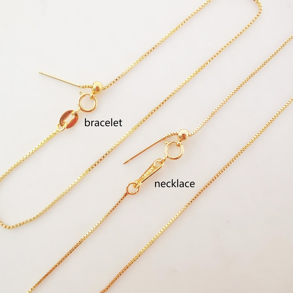 18K Box Finished Chain for Necklace/ Bracelet With Spring Clasp, 0.8mm, 18 Inch/8 Inch READY To WEAR Necklace Bracelet Findings Z100