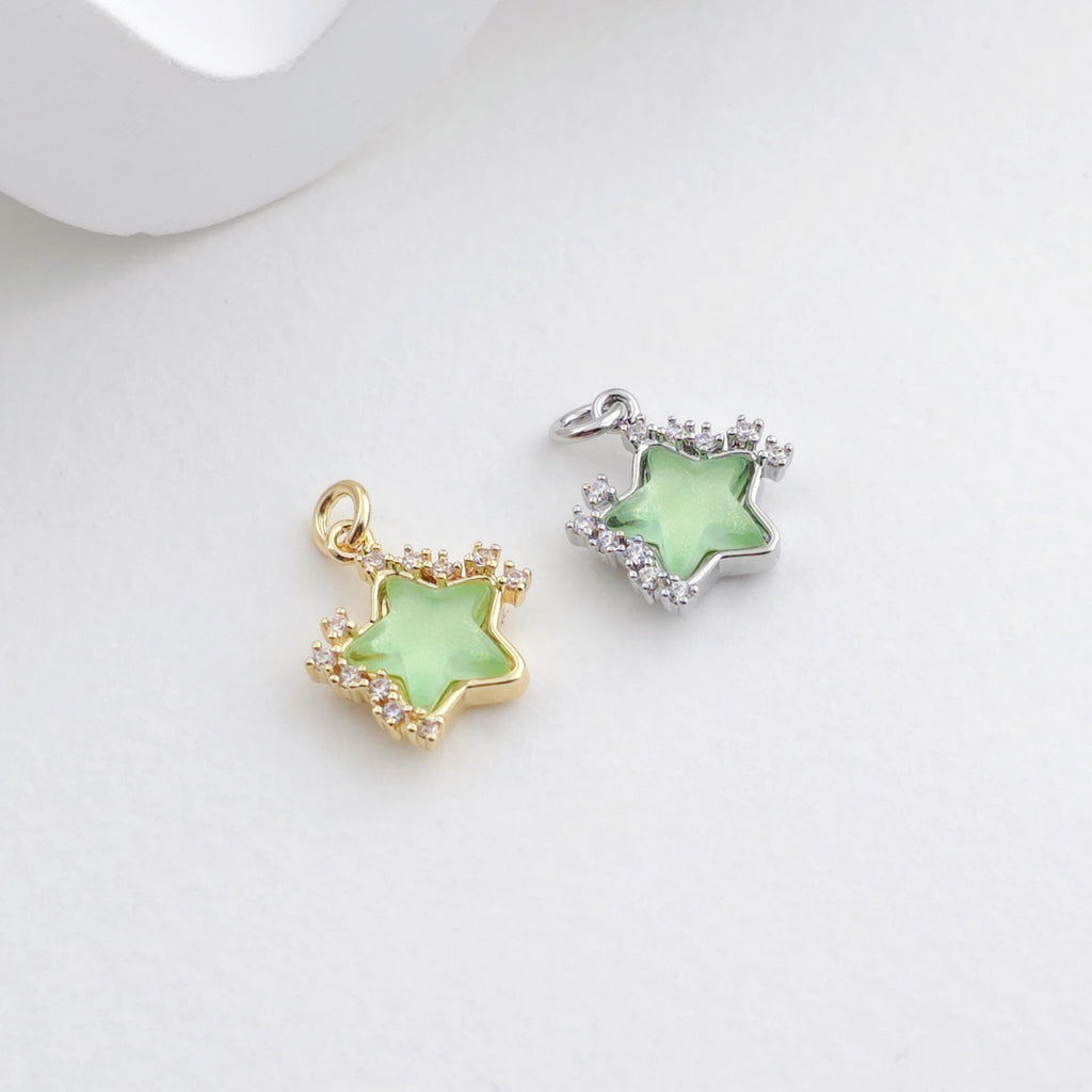 Crystal Tiny Star Charms, Cubic Zirconia Pave, 18K Gold/Silver Plated Star Pendant, Jewelry Findings S1294