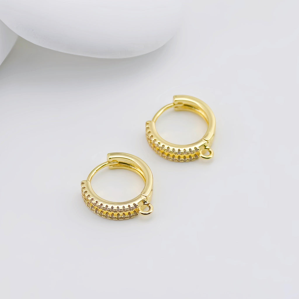 Cubic Zirconia Ear Hoops Multicolor Pave Crystal , 14.2mm, 18K Gold Plated Leverback Earrings, Huggie Hoops Earring D0557