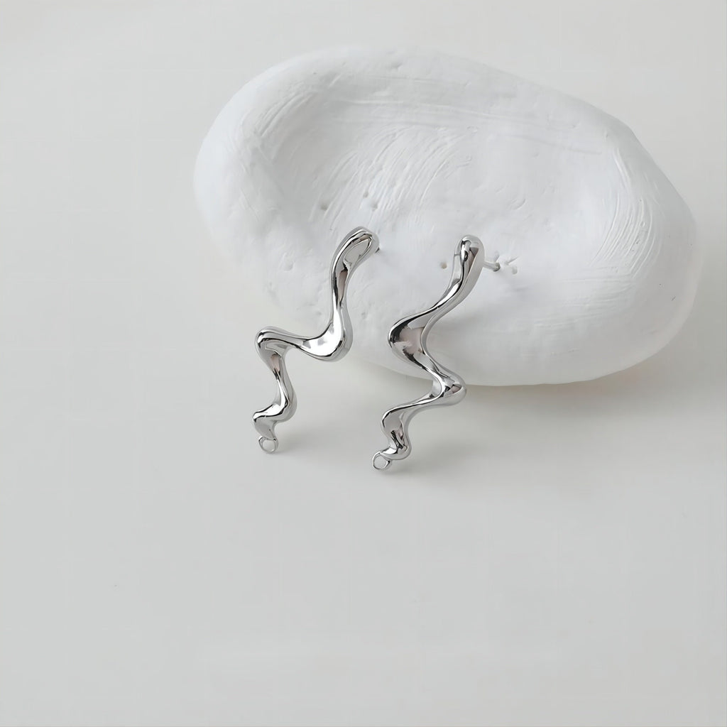 Wave Earring Post with Loop, 14K Gold/Silver, S925 Silver Pin Nickel Free Earrings, Wave Ear Stud with Loop GE009-D0487