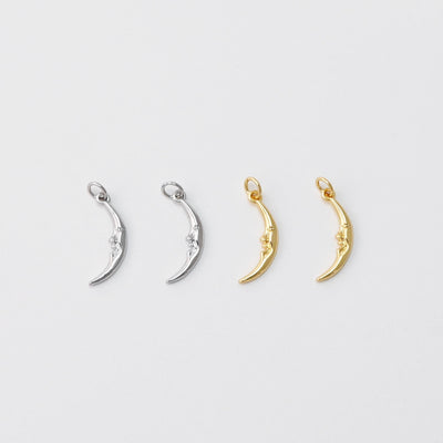 Crescent Moon Face Charm, 18K Gold Plated Slim Moon Pendant, Tiny Horn Charms, 15x4mm, Jewelry Findings S763