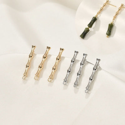 4pcs Gold Bamboo Earring Post With Loop, Bamboo Stud Earring Nickel Free, 23mm, Hypoallergenic Earring Findings Z079