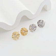 Load image into Gallery viewer, 4pcs Round Pleated Earring Post, S925 Silver Pin, 14K Gold/Silver Plated, Nickel Free Earrings, CZ Pave Ear Stud, Earring Findings ZX280