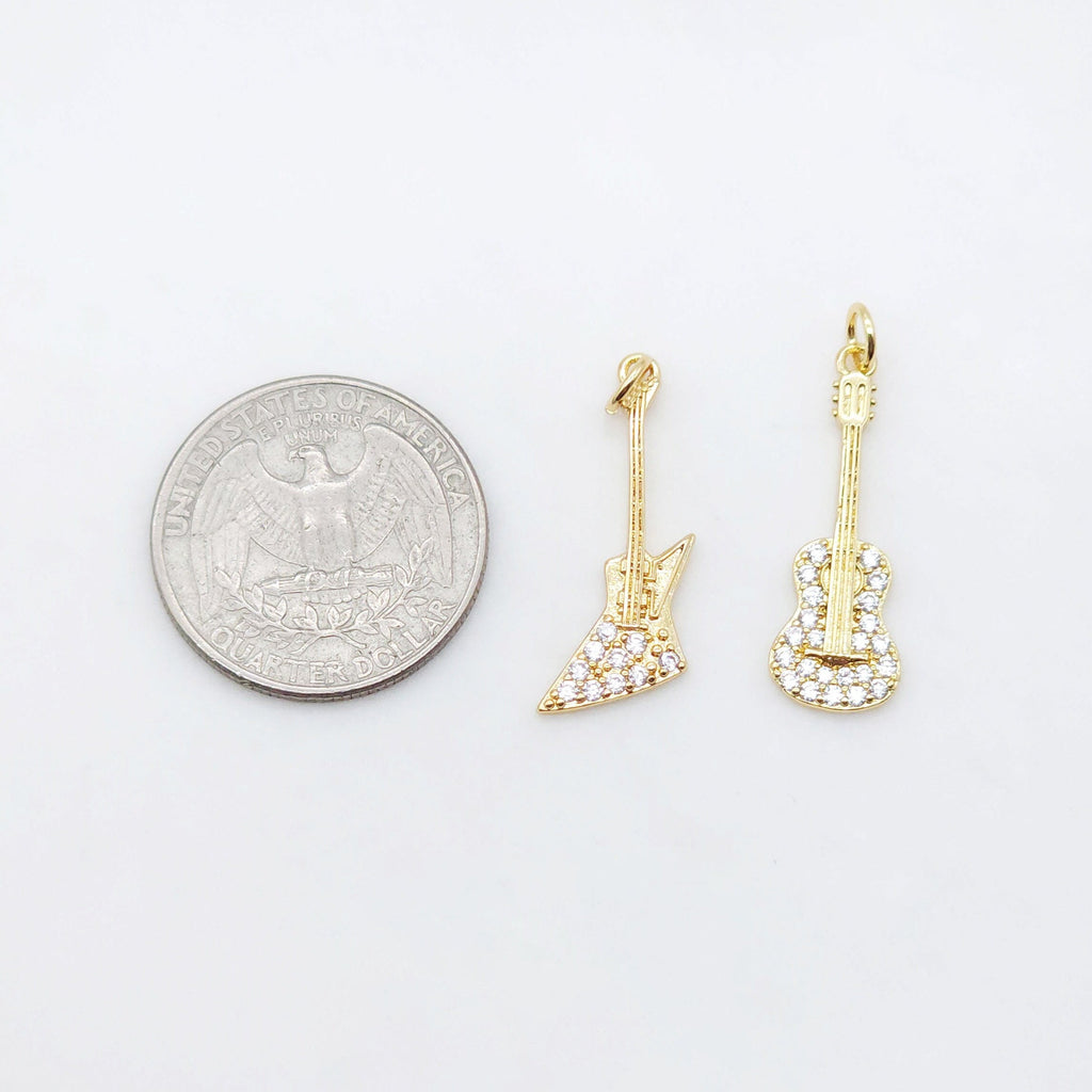 Band Guitar Pendants Collection, 18K Gold Plated, Bass Charm, Necklace Charms, Jewelry Findings S20506