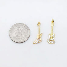 Load image into Gallery viewer, Band Guitar Pendants Collection, 18K Gold Plated, Bass Charm, Necklace Charms, Jewelry Findings S20506