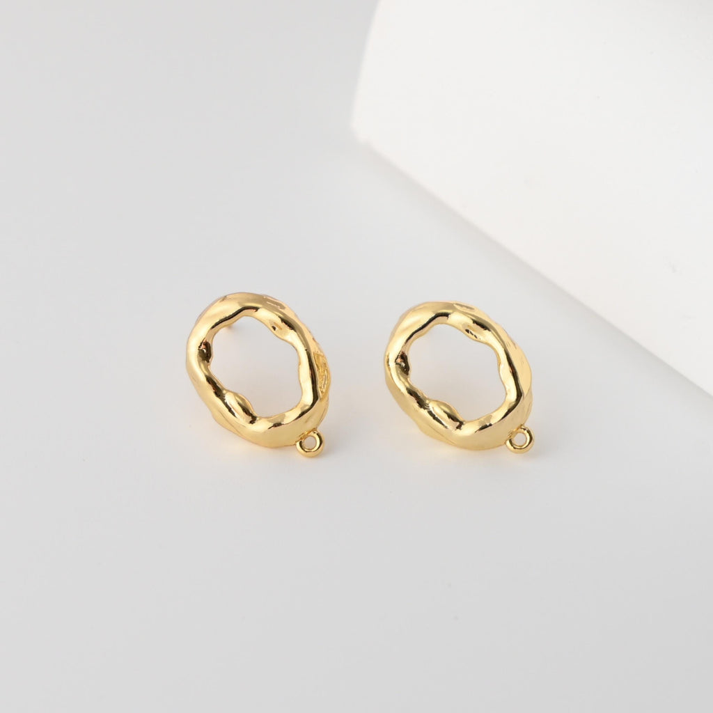 أقراط مطروقة غير منتظمة بعمود مع حلقة، مطلية بالذهب عيار 18 قيراطًا، خالية من النيكل، دبوس من الفضة الاسترلينية S925، نتائج قرط مخرمة مضادة للحساسية D0461