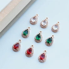 Load image into Gallery viewer, Crystal Tiny Drop Charms, 14K Gold/Silver Plated Teardrop Pendant, CZ Pave, 8*12mm, Jewelry Findings JY060-F158