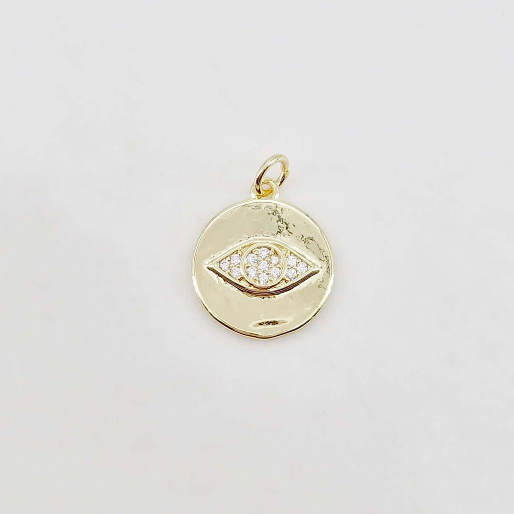 Evil Eye Charm Collection, Coin Pendant, 18K Gold Plated CZ Pave Eye Pendant, Necklace Making Charm, Jewelry Findings S20654