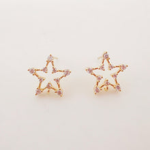 Load image into Gallery viewer, 4PCS Pentagram Star Ear Post with Loops, S925 Silver Ear Pin, Nickel Free, CZ Pave, 15mm, 18K Gold Plated Stud Earring Finding ZX032