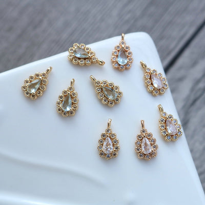 10pcs Flower Drop Charm, Cubic Zircon Crystal Flower Pendant, Real Gold Plated Brass Earring Charms, Jewelry Findings HL081-F118