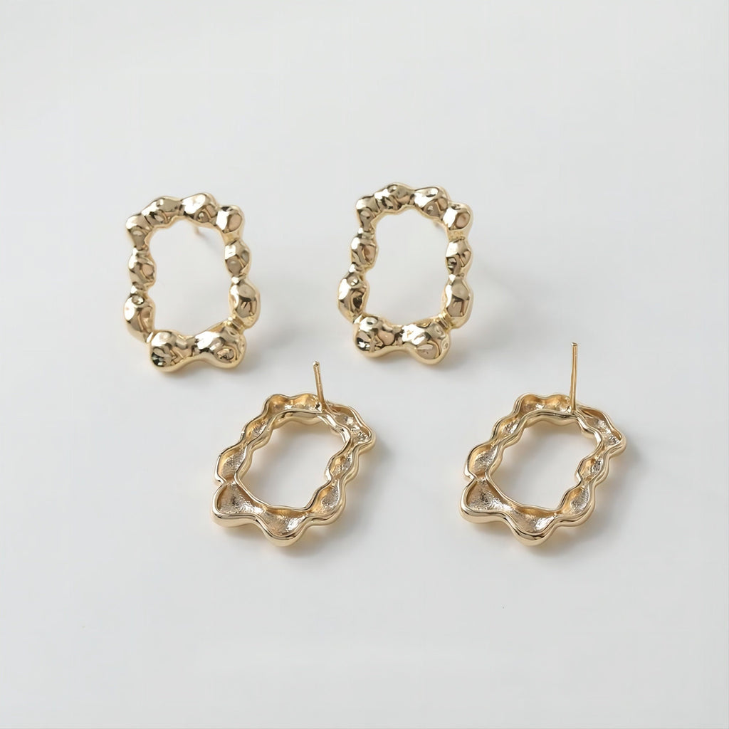 قرط مستطيل غير منتظم، ذهبي/فضي، أقراط فضة S925 خالية من النيكل، نتائج قرط متقطرة مضادة للحساسية GE051