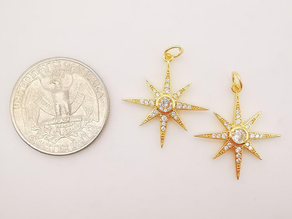 North Star Charms,  Crystal Cubic Star Pendant, 18K Gold Plated, Necklace charms, Jewelry Findings S708