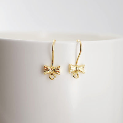 Bow Tie Ear Hooks, 18K Gold Earring Earring findings with loop, Fish Hooks, Ear Wires for Jewelry Making D0163