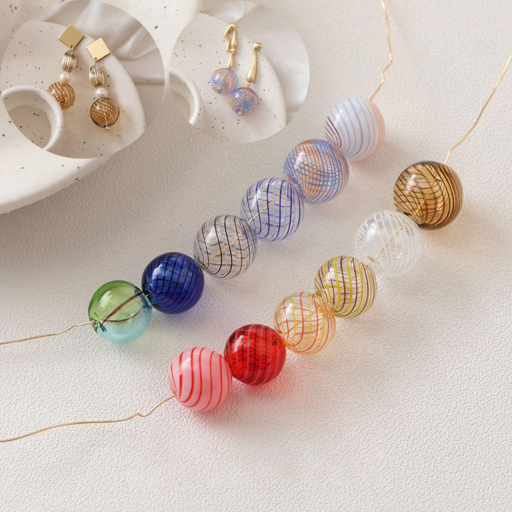 Colourful Patterned Glass Bubble Beads, Ball Hollow Glass Beads Hand Blown Hollow Round Globes for Jewelry Making, DIY Beads Finding GZ774
