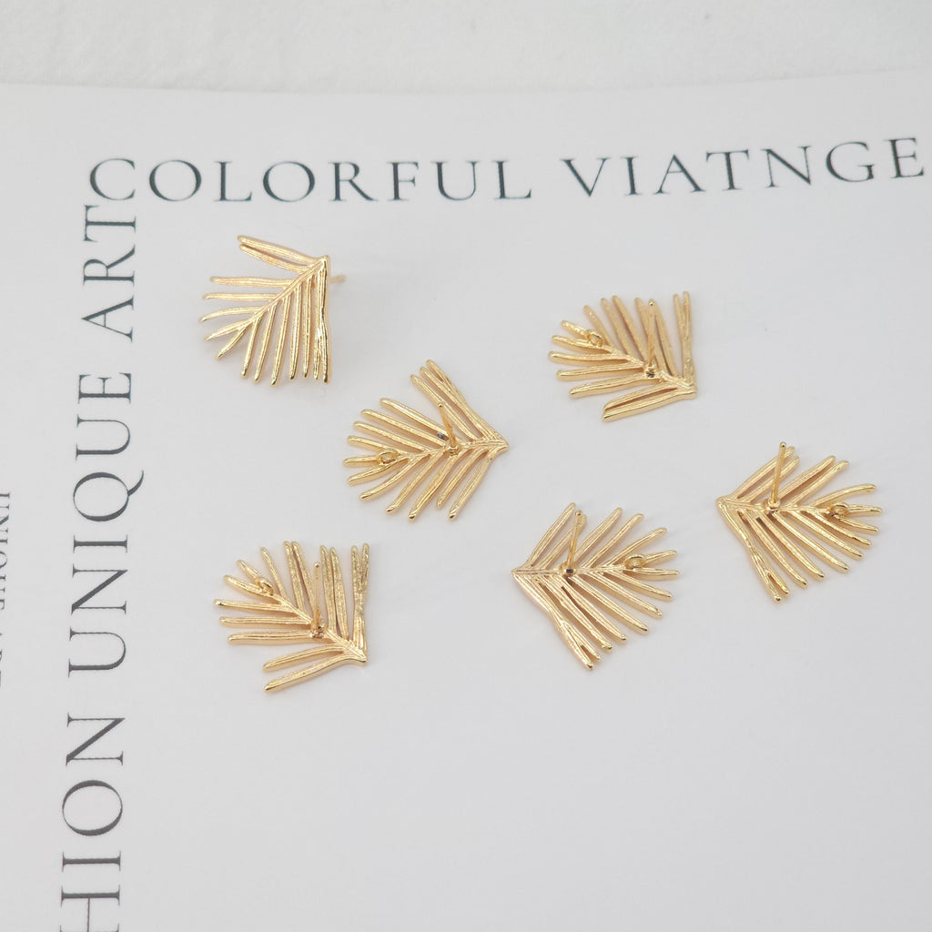 10pcs Gold Fir leaves Earring Post With Loop, S925 Silver Ear Pin Nickel Free Earrings, Ear Stud Loop, Hypoallergenic Earring Findings Z023