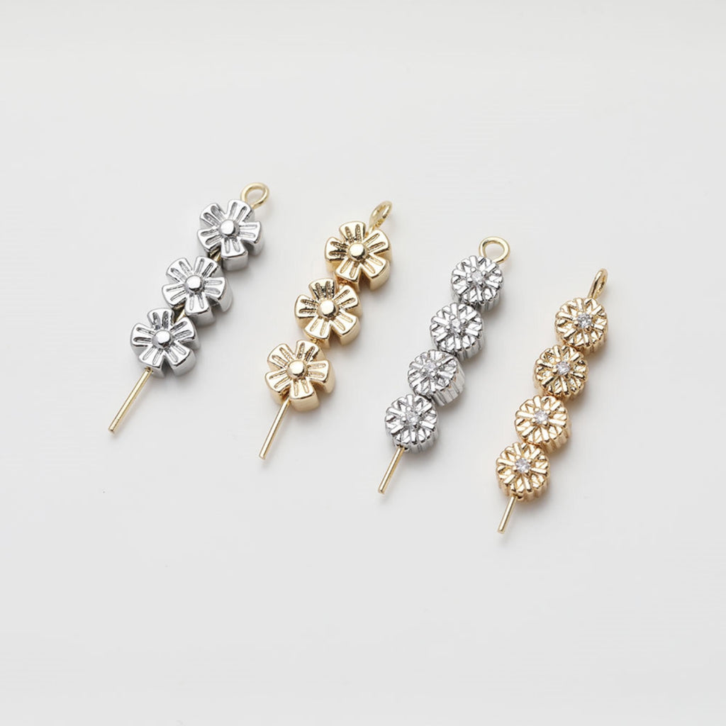 Cuentas espaciadoras de flores, chapadas en oro de 14 quilates, cuentas de flores 3D, delicadas cuentas para hacer aretes, accesorio de joyería GZ530