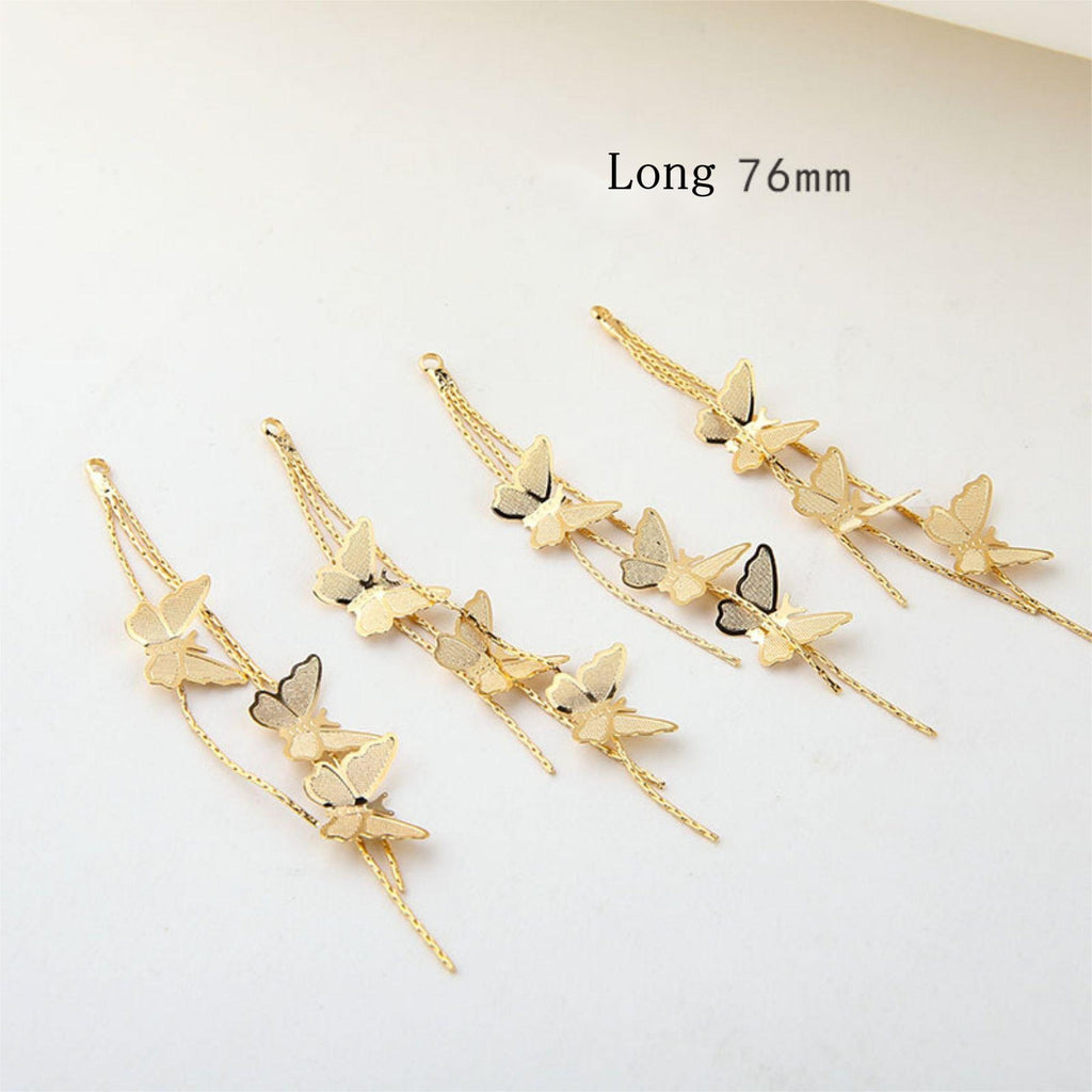 Gold Butterfly Tassels, 18K Gold Plated Butterfly Dangle, Earring Making Charm, Jewelry Findings BY051-ZX7031