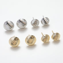 Load image into Gallery viewer, 14K Gold Round Stripes Post Stud, S925 Silver Pin, Round Stud Earring Nickel Free, Hypoallergenic Earring Findings GZ259